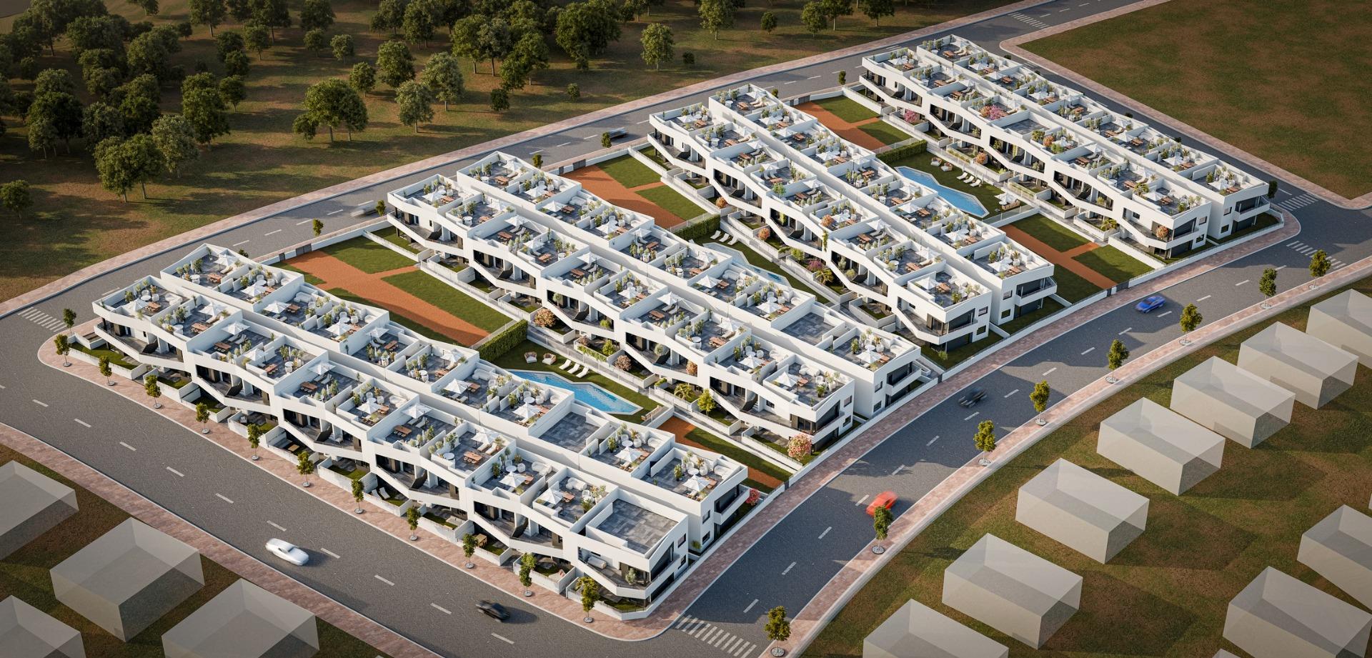 Moderní novostavby bungalovů v San Miguel de Salinas se 3 společnými bazény.