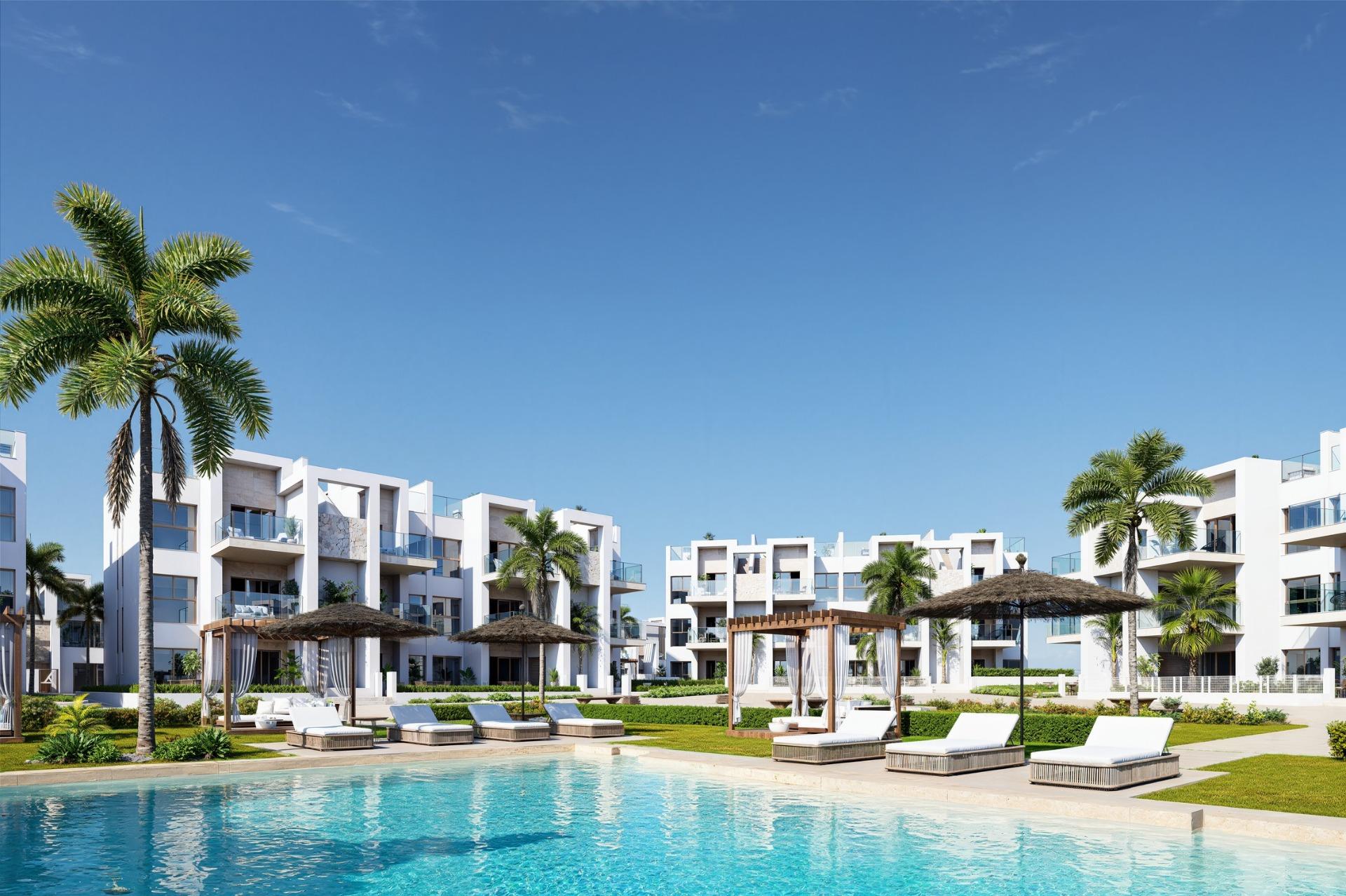 Novostavby apartmánů v La Serena Golf-Los Alcázares, blízko pláže.