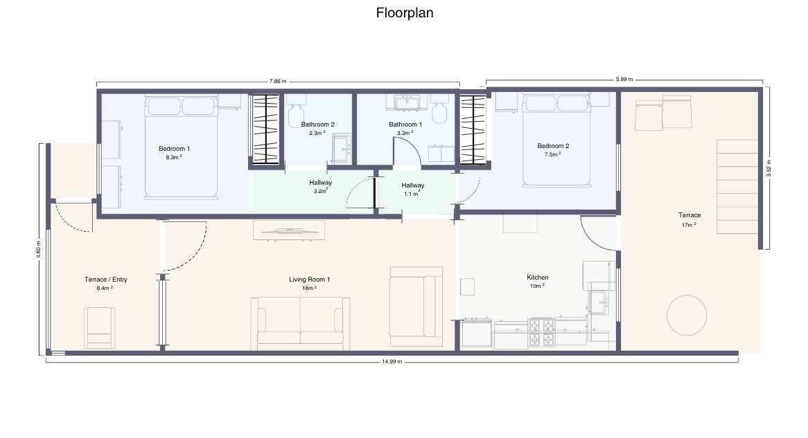 SINGLE-LEVEL 2-BEDROOM TOWNHOUSE WITH 2 TERRACES AND 55 M² PRIVATE SOLARIUM – LOS DOLSES / VILLAMARTÍN, ORIHUELA COSTA